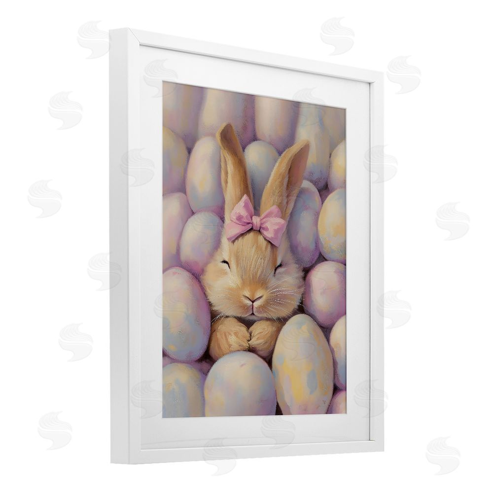 The Prints Vibe Easter Bunny Nestled in Eggs White Framed Print Under Glass Wall Art