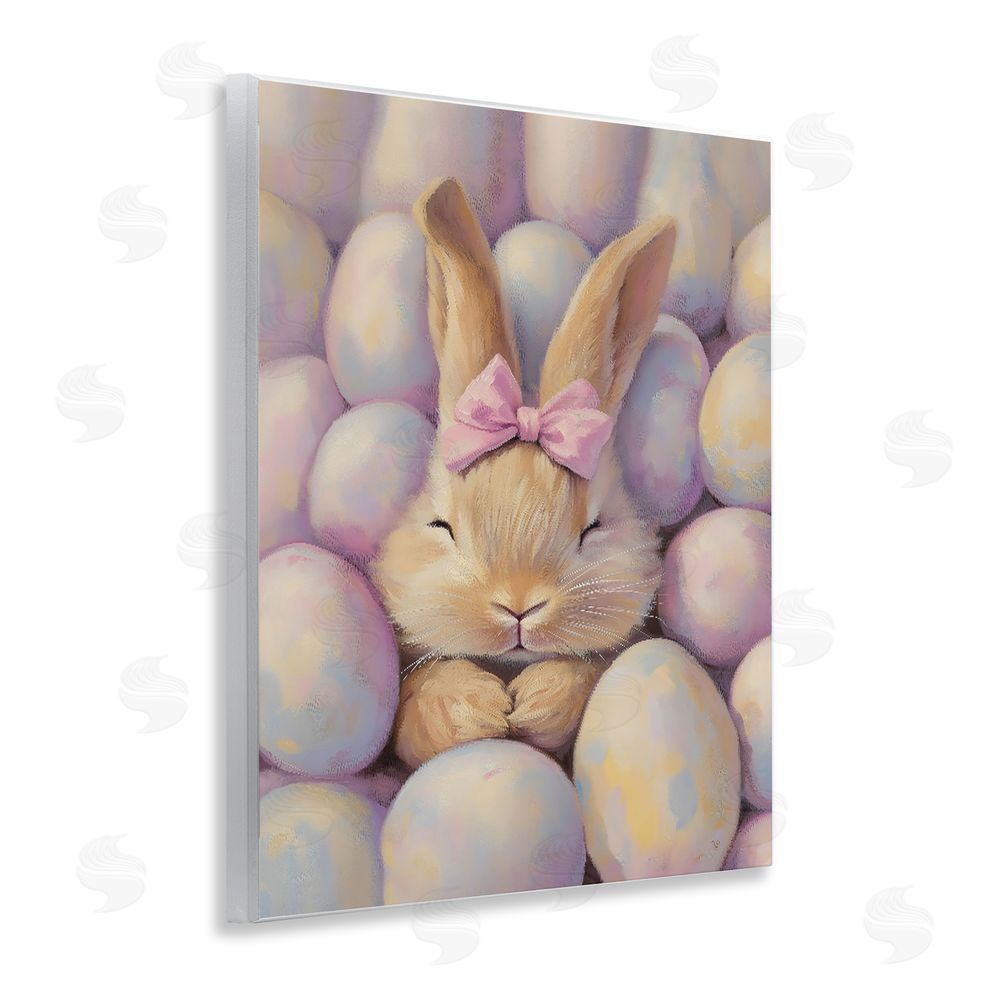 The Prints Vibe Easter Bunny Nestled in Eggs Wall Plaque with Fixed Lithograph Print