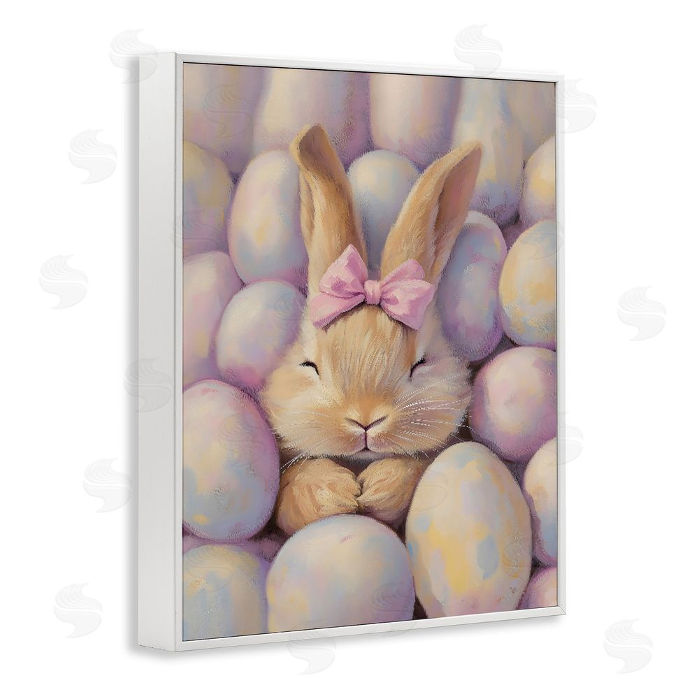 The Prints Vibe Easter Bunny Nestled in Eggs White Framed Giclee Wall Art Print