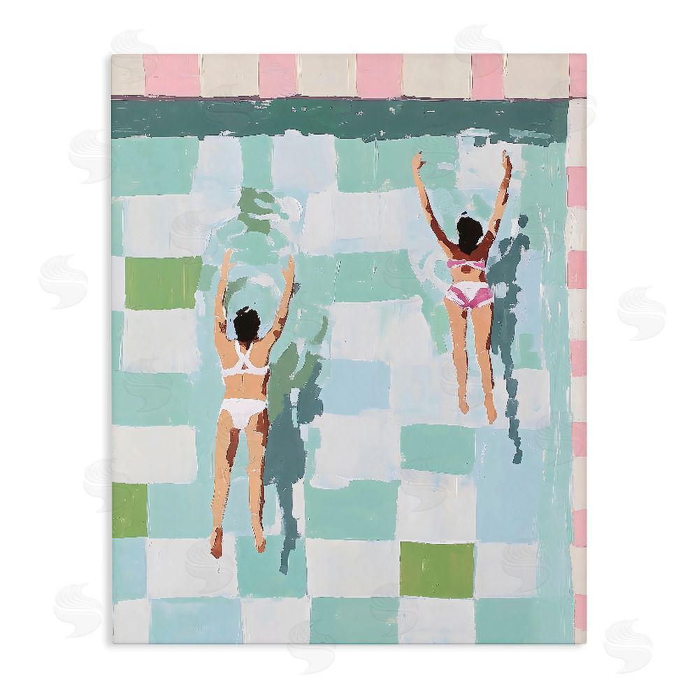 The Prints Vibe Twin Swimmers in Pool Stretched Canvas Wall Art Print