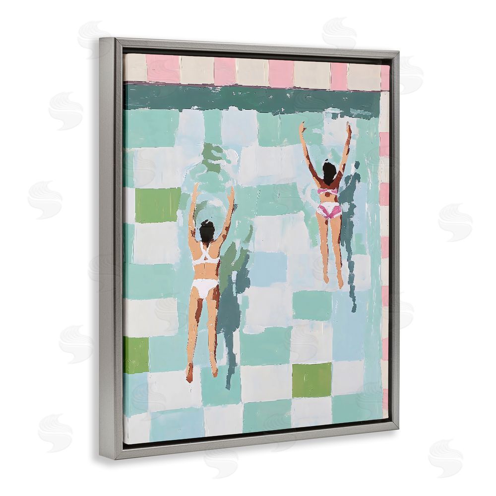 The Prints Vibe Twin Swimmers in Pool Gray Floating Framed Canvas Wall Art Print