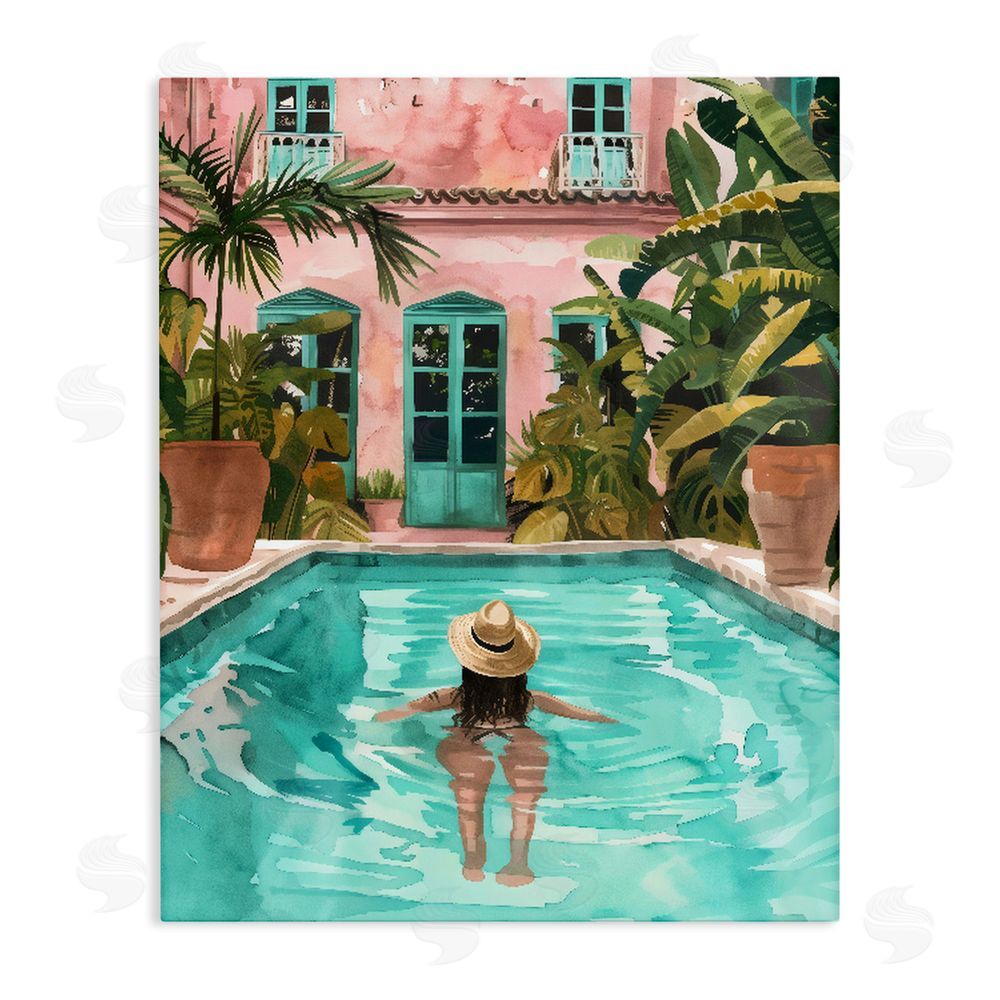 The Prints Vibe Girl Swimming In Pool Stretched Canvas Wall Art