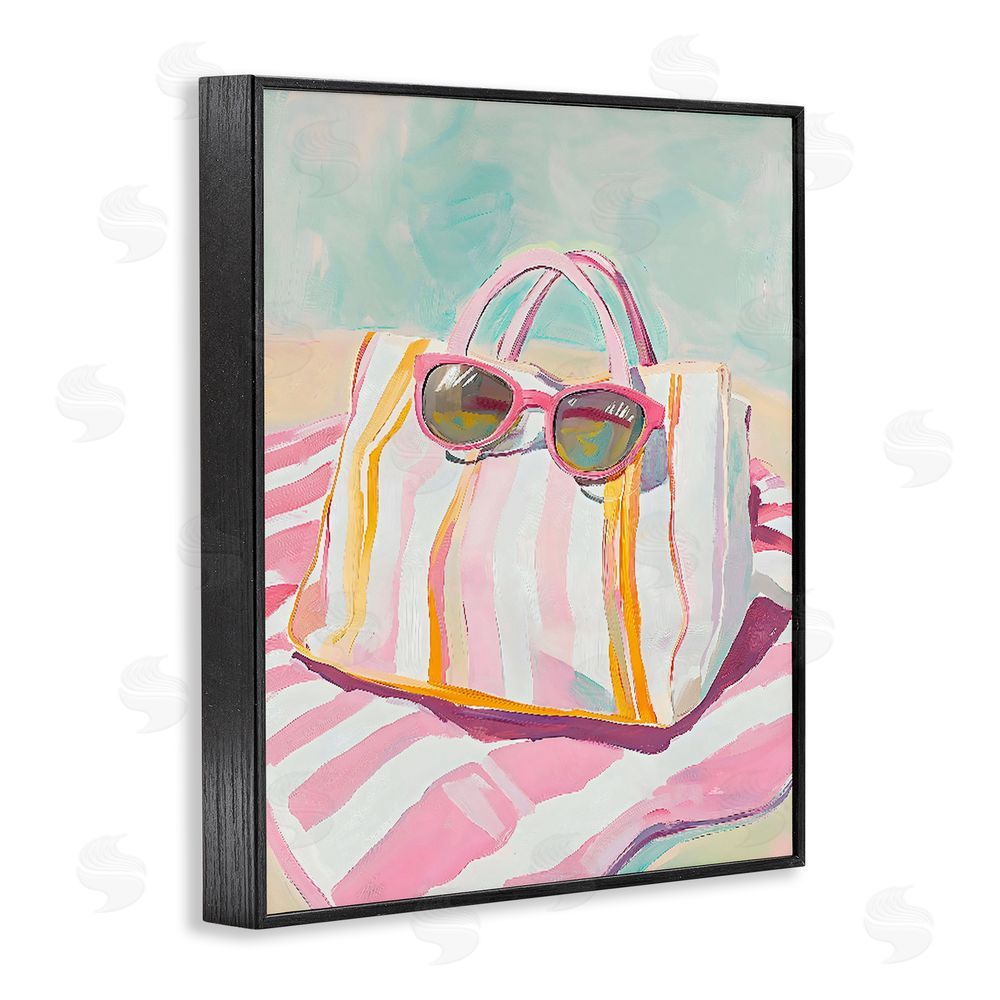 The Prints Vibe Beach Bag & Sunglasses Black Framed Giclee Wall Art Print