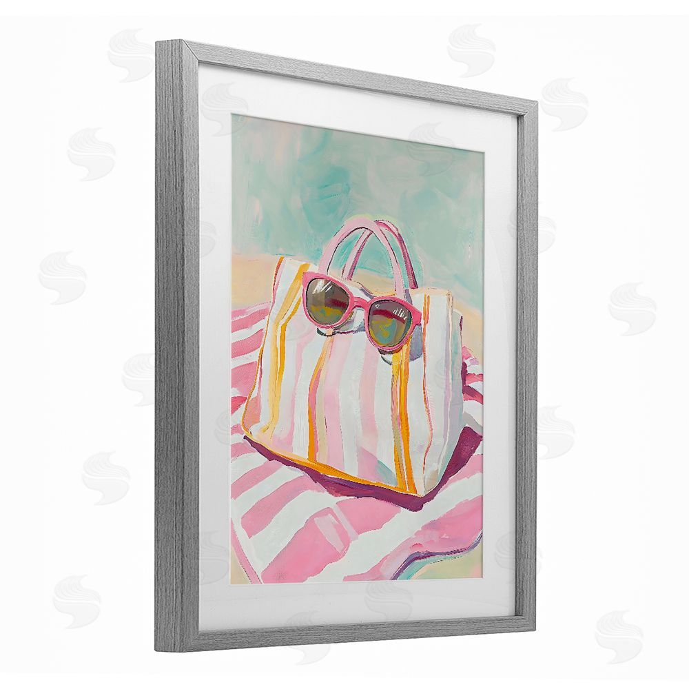 The Prints Vibe Beach Bag & Sunglasses Gray Framed Print Under Glass with Matting Wall Art