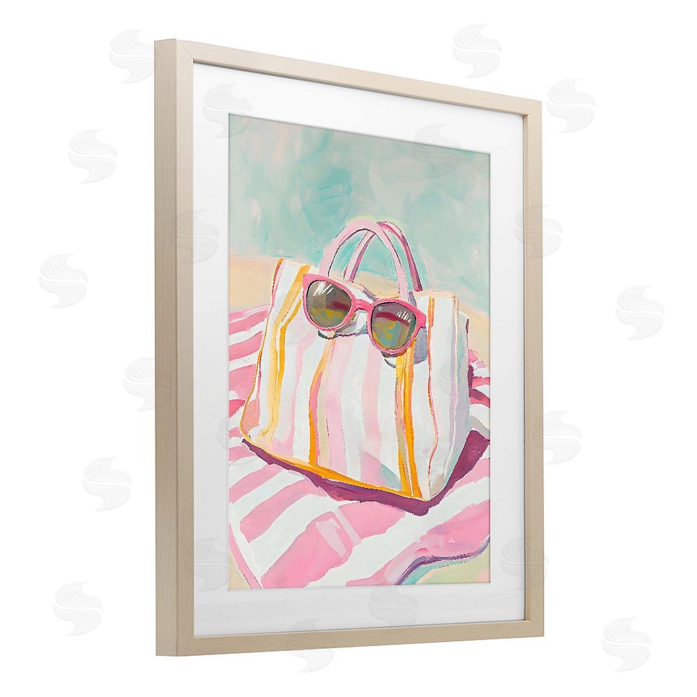 The Prints Vibe Beach Bag & Sunglasses Brown Framed Print Under Glass with Matting Wall Art