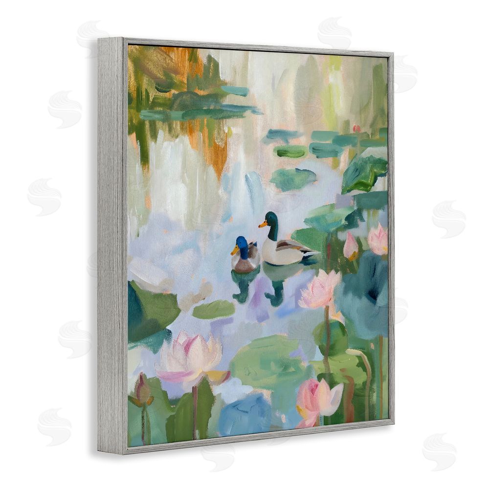 The Prints Vibe Duck Pond During Tranquil Morning Gray Framed Giclee Wall Art Print