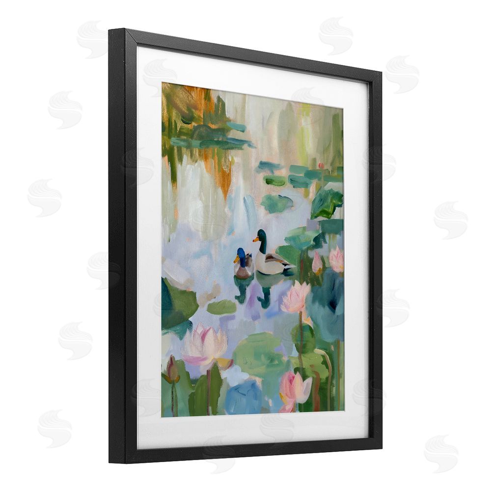 The Prints Vibe Duck Pond During Tranquil Morning Black Framed Print Under Glass Wall Art