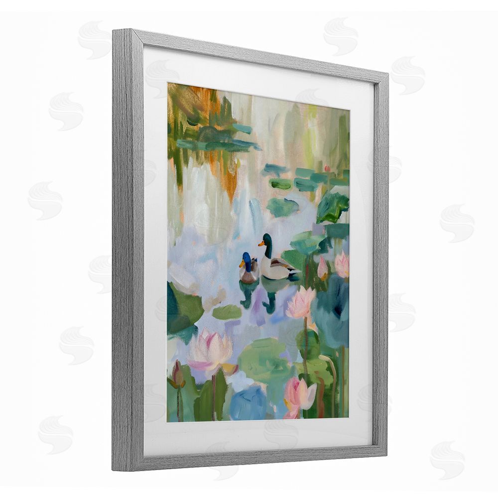 The Prints Vibe Duck Pond During Tranquil Morning Gray Framed Print Under Glass Wall Art
