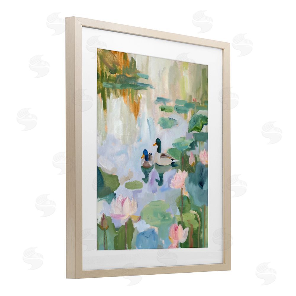 The Prints Vibe Duck Pond During Tranquil Morning Brown Framed Print Under Glass Wall Art