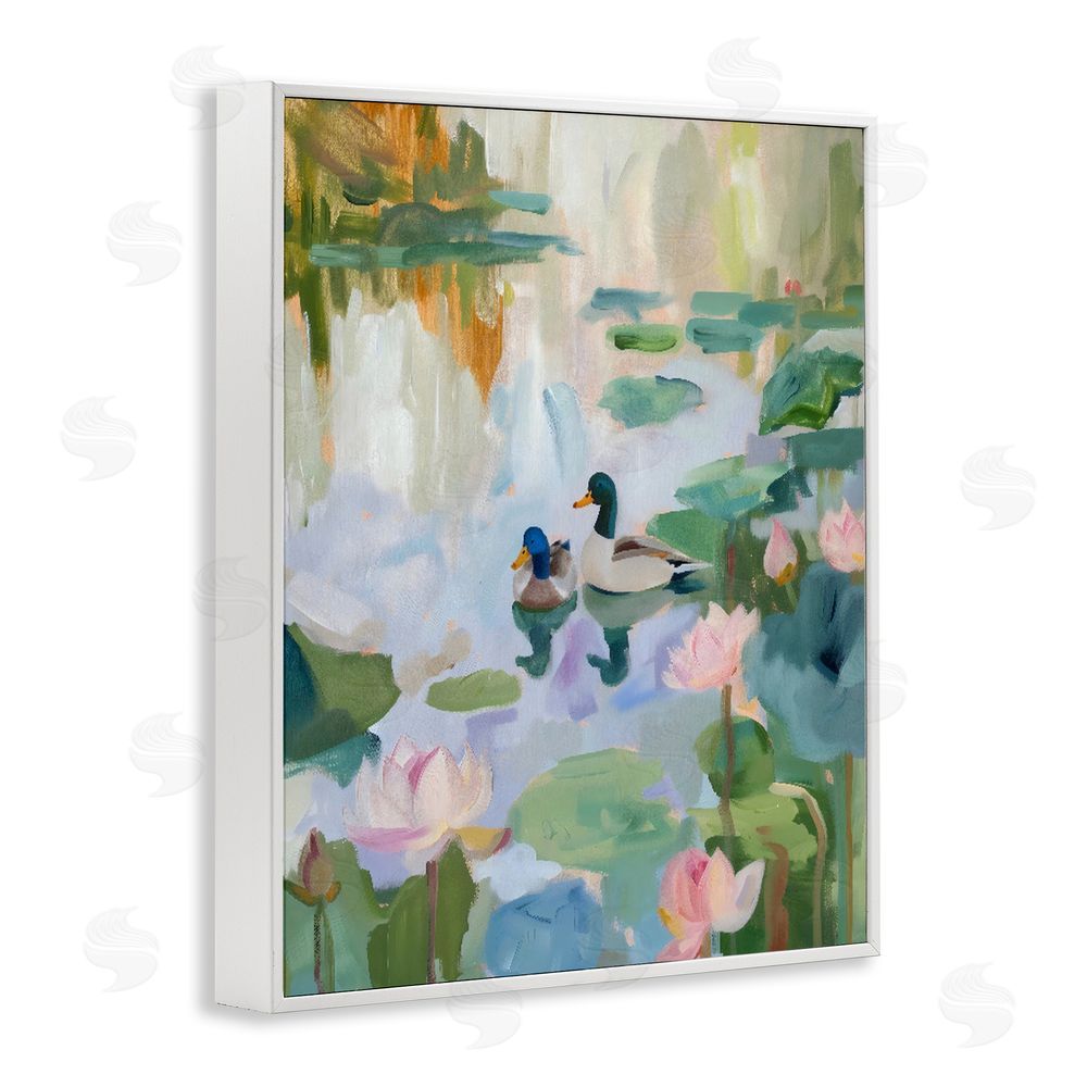 The Prints Vibe Duck Pond During Tranquil Morning White Framed Giclee Wall Art Print