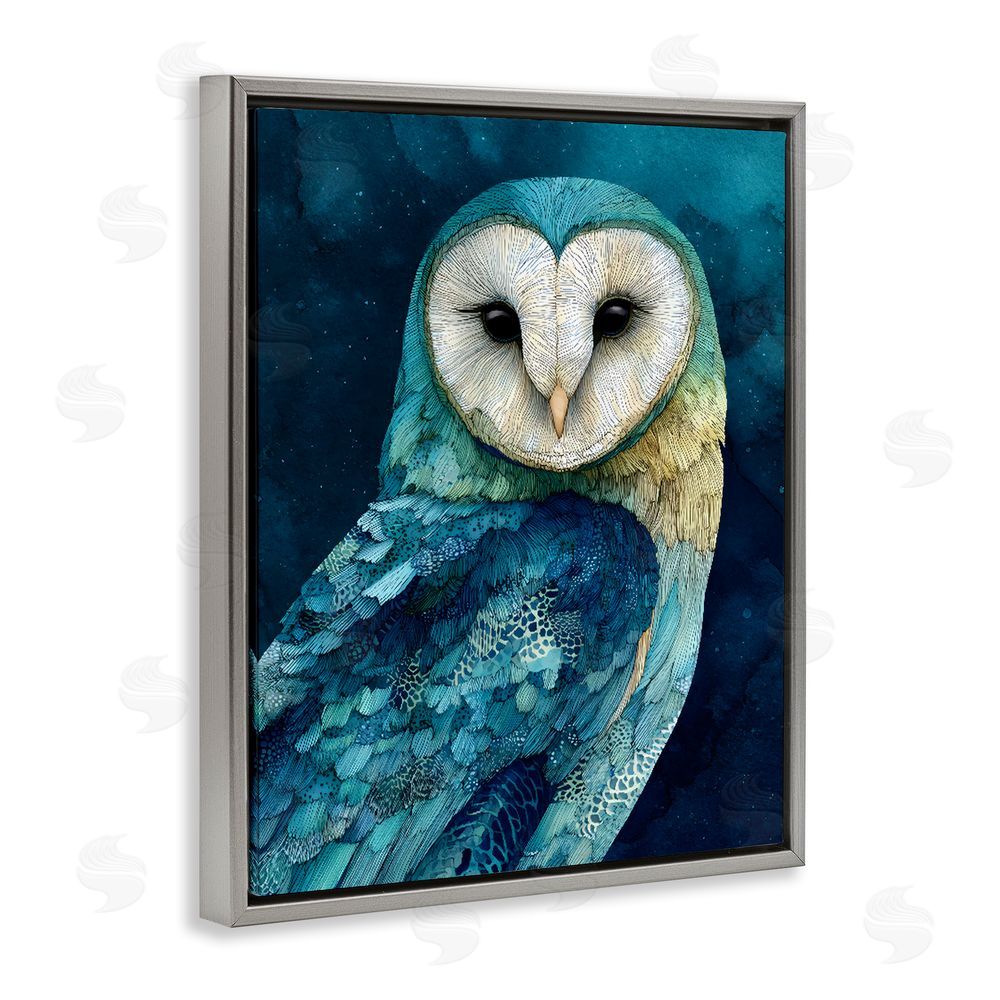 Franklyn Gregory Cerulean Blue Owl Gray Floating Frame Stretched Canvas Wall Art Print
