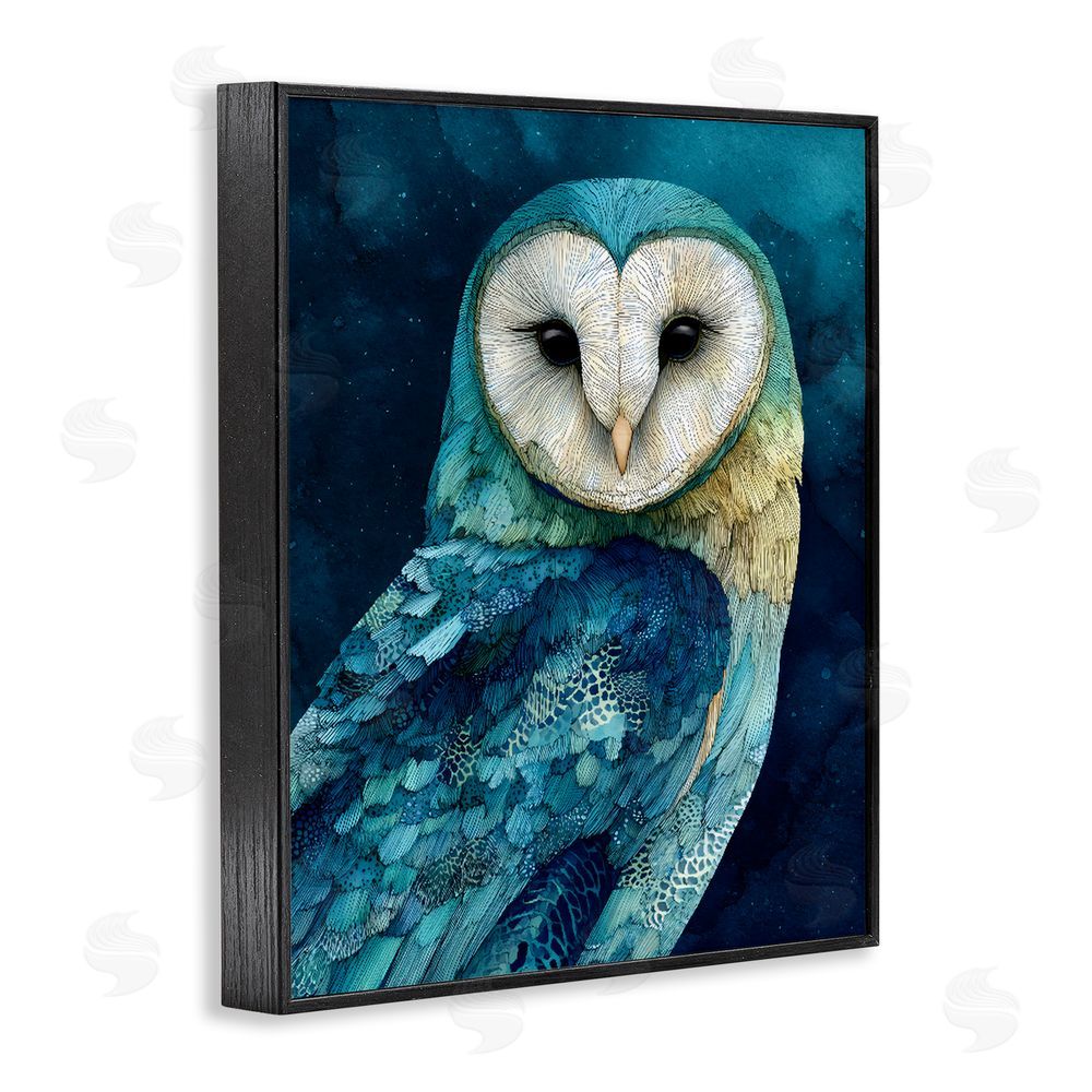 Franklyn Gregory Cerulean Blue Owl Black Framed Giclee Wall Art Print