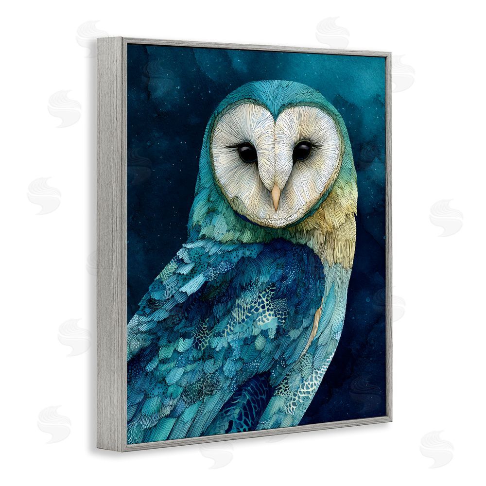 Franklyn Gregory Cerulean Blue Owl Gray Framed Giclee Wall Art Print