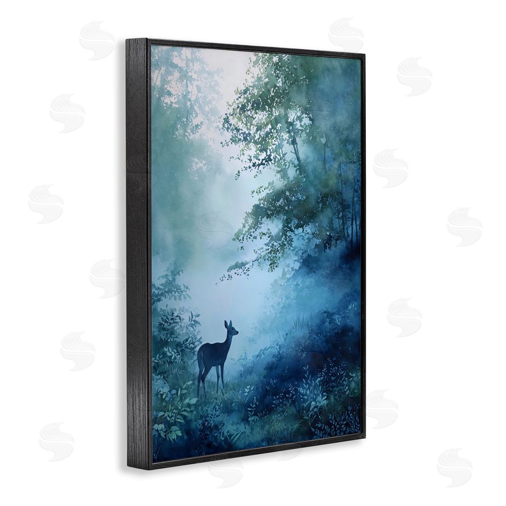 Franklyn Gregory Blue Dawn Deer in Mist Black Framed Giclee Wall Art Print
