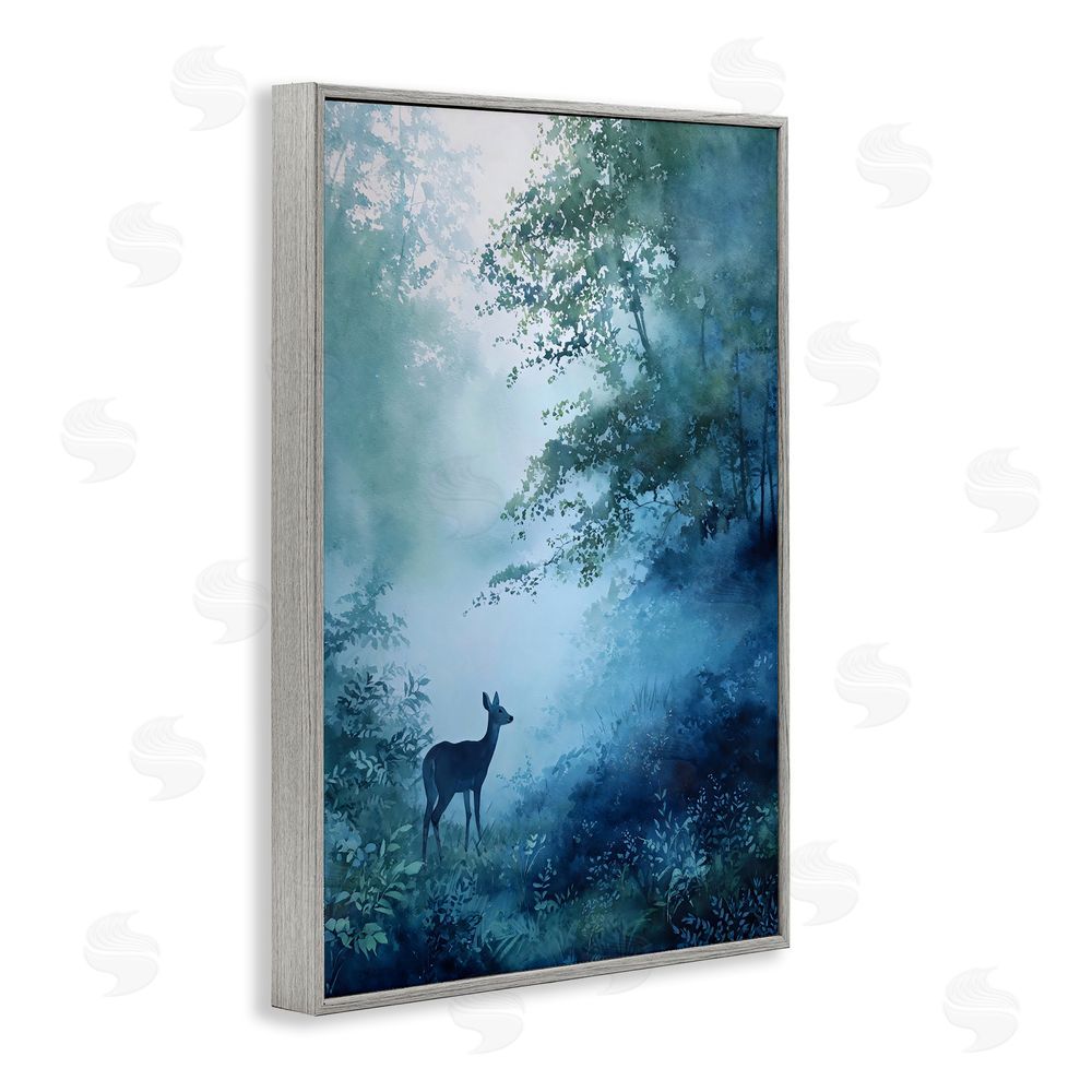 Franklyn Gregory Blue Dawn Deer in Mist Gray Framed Giclee Wall Art Print