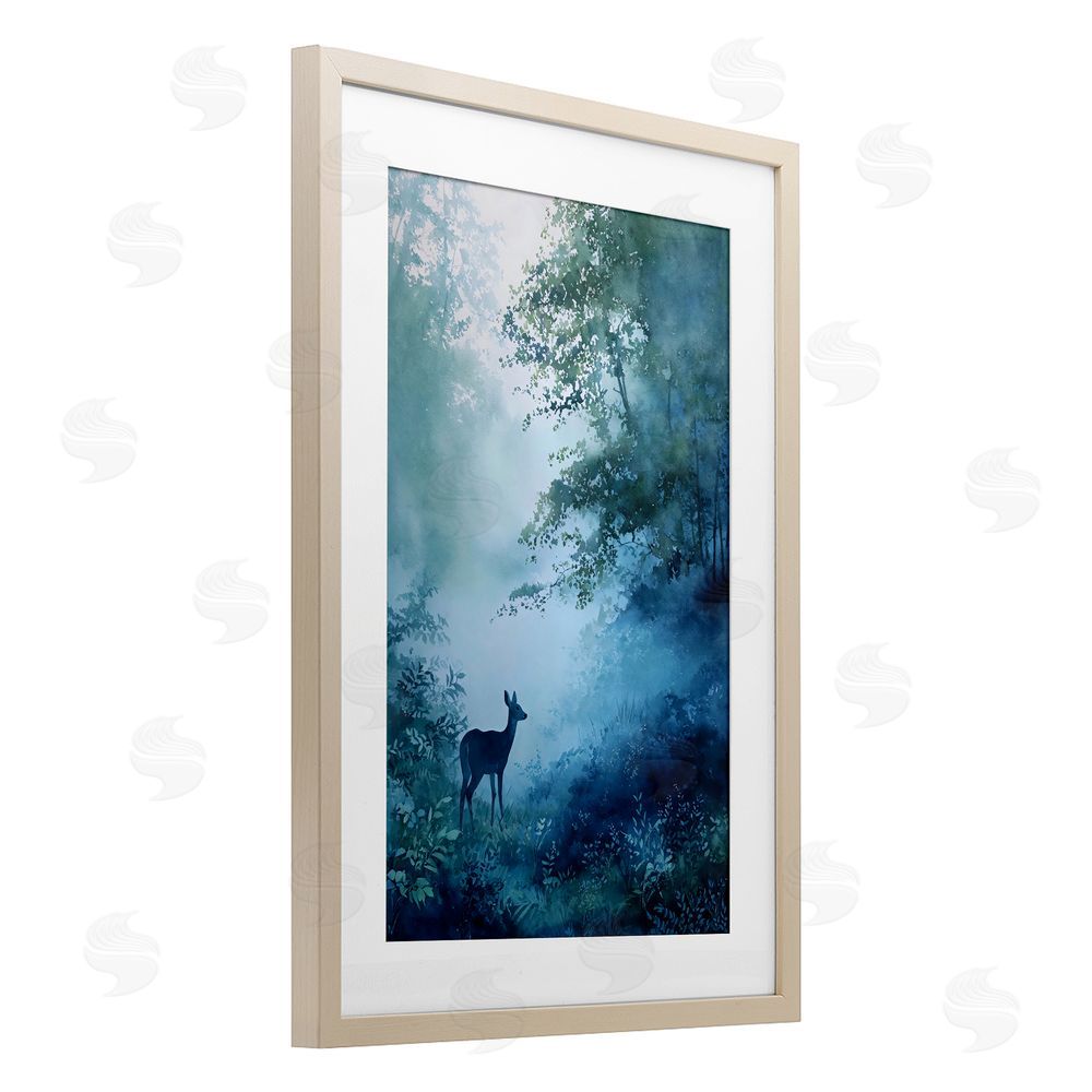 Franklyn Gregory Blue Dawn Deer in Mist Brown Framed Print Under Glass with Matting Wall Art