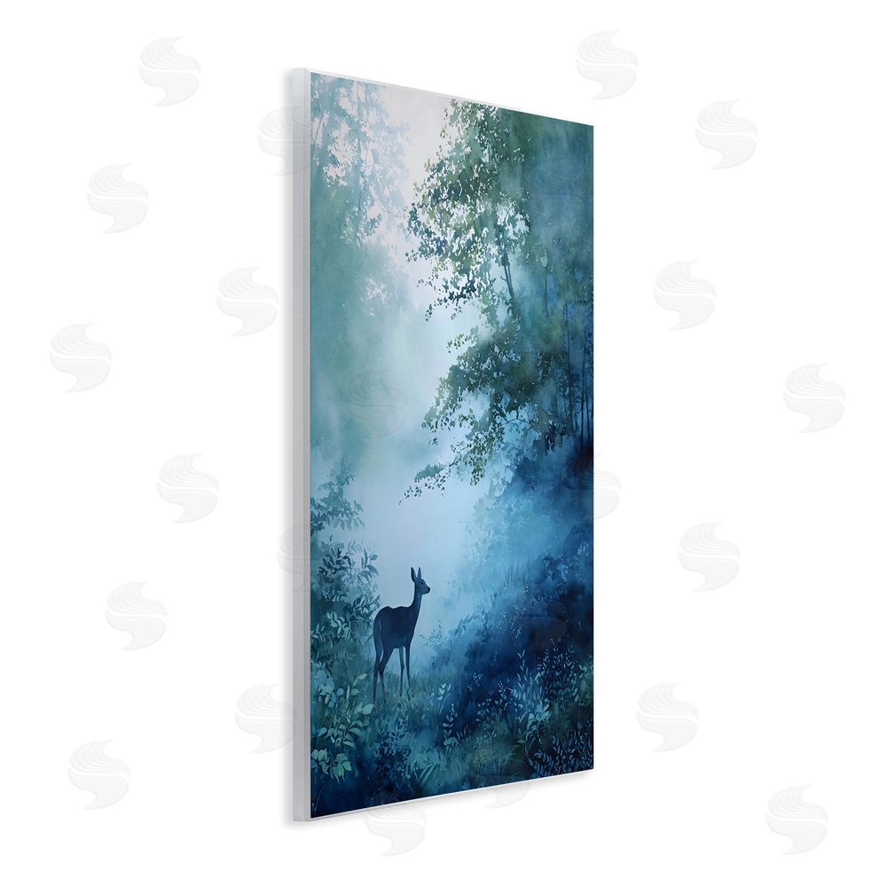 Franklyn Gregory Blue Dawn Deer in Mist Wall Plaque Art Print with White Foil Wrap