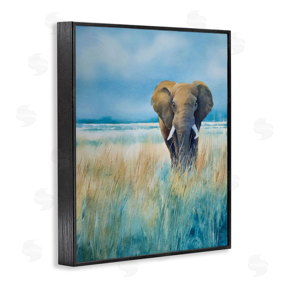 Franklyn Gregory Blue Grass Elephant Black Framed Giclee Wall Art Print