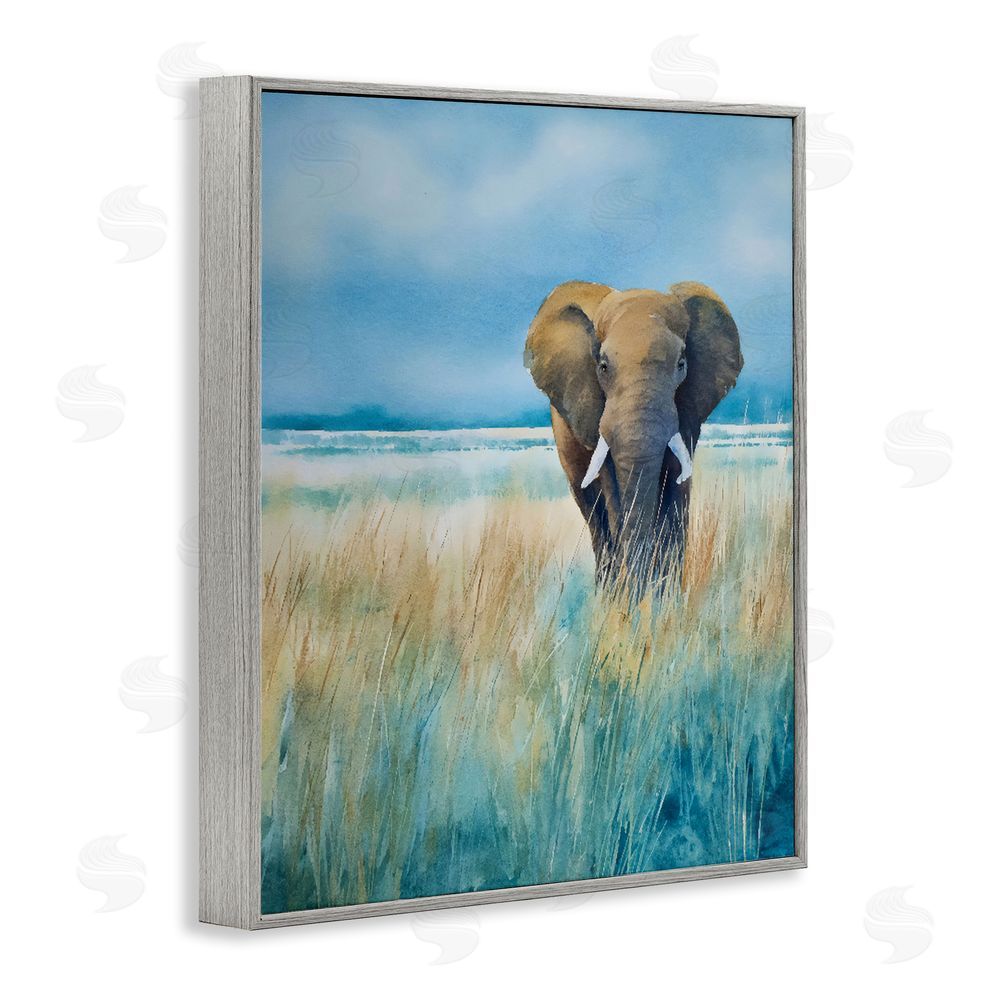 Franklyn Gregory Blue Grass Elephant Gray Framed Giclee Wall Art Print
