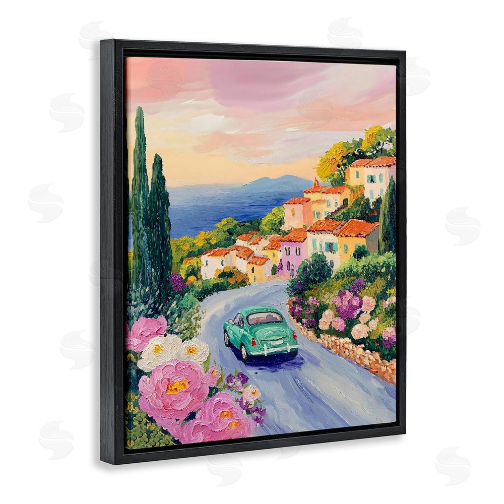 The Prints Vibe Driving Along The Coast Black Floating Frame Canvas Wall Art Print