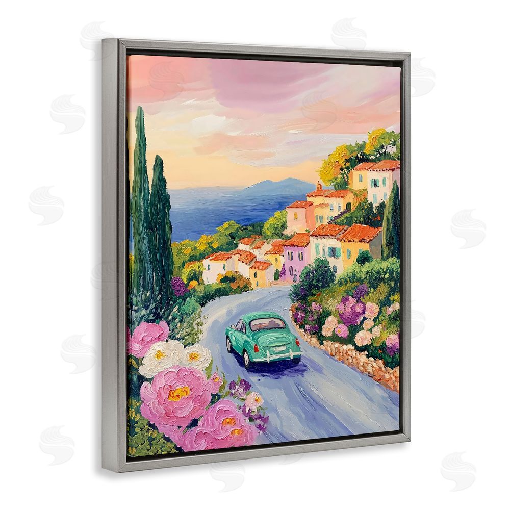 The Prints Vibe Driving Along The Coast Gray Floating Frame Canvas Wall Art Print