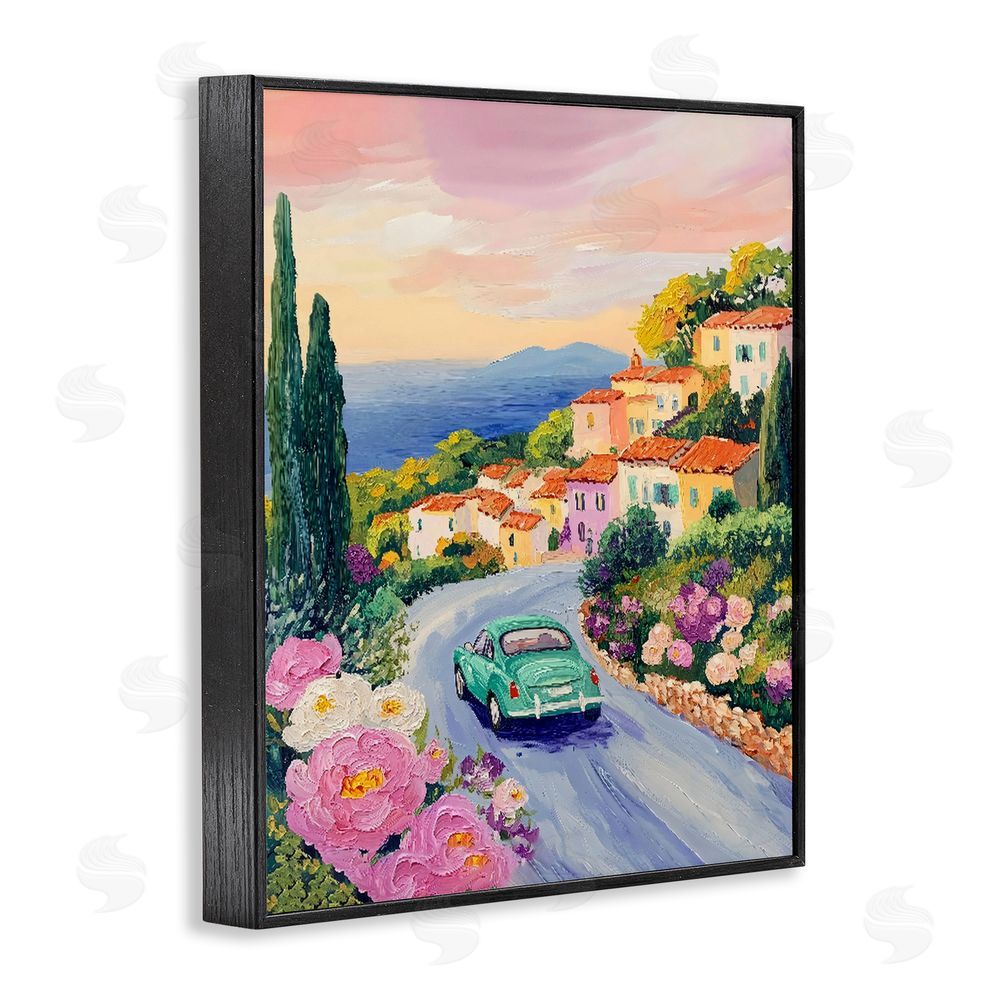 The Prints Vibe Driving Along The Coast Black Framed Giclee Wall Art Print
