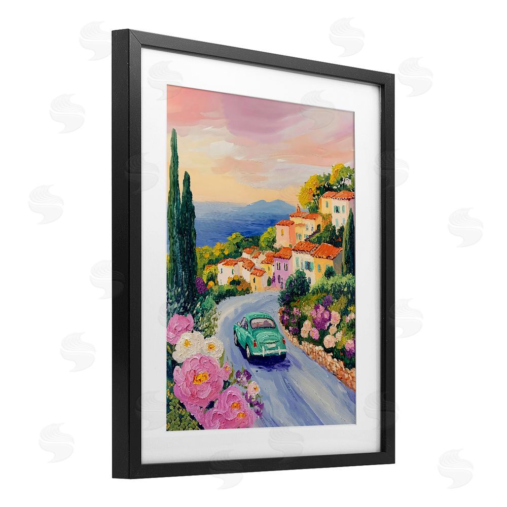 The Prints Vibe Driving Along The Coast Black Framed Print Under Glass Wall Art