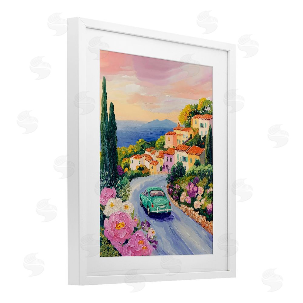 The Prints Vibe Driving Along The Coast White Framed Print Under Glass Wall Art