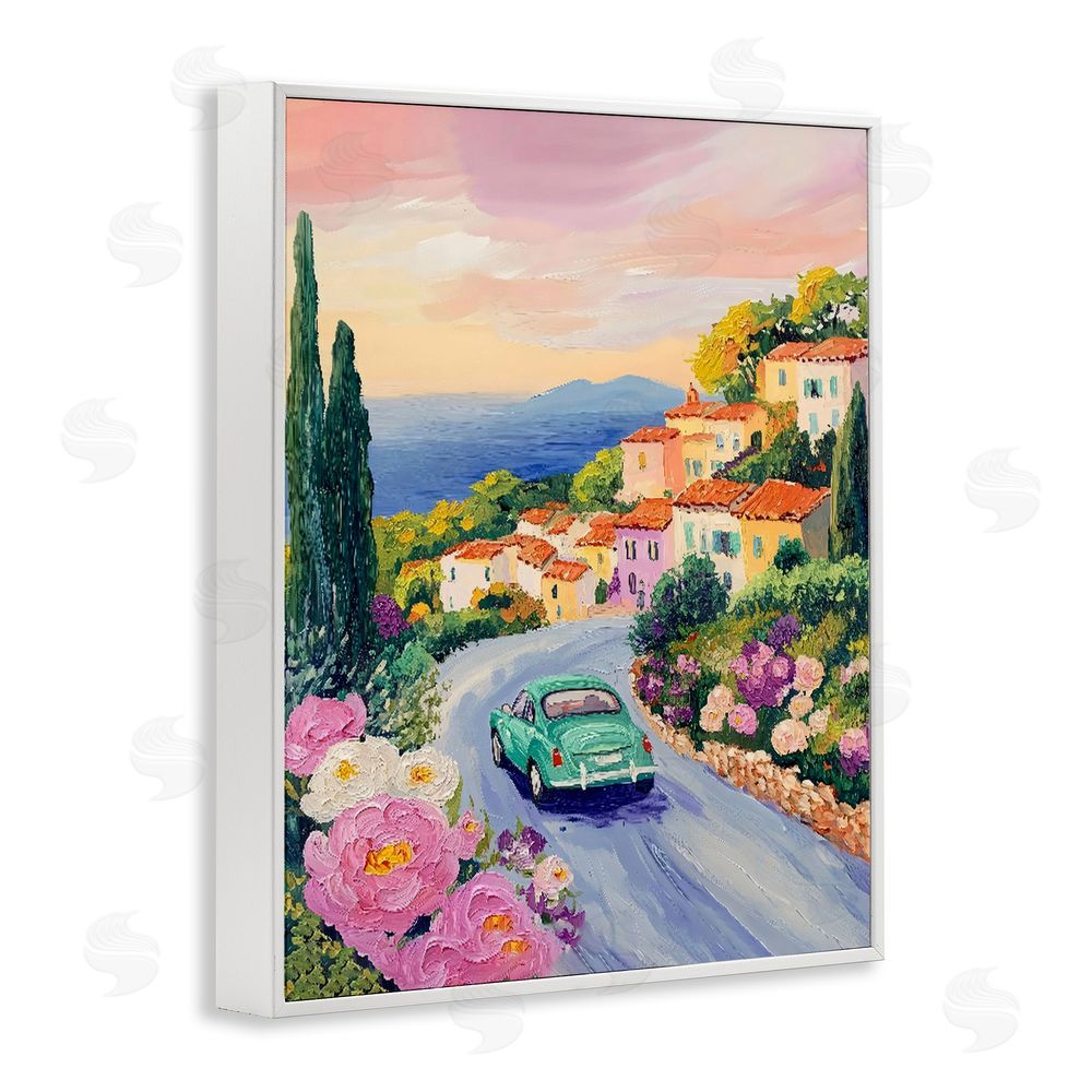 The Prints Vibe Driving Along The Coast White Framed Giclee Wall Art Print