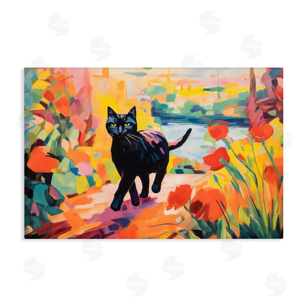 Creative Studio Sunlit Black Cat in Garden Stretched Canvas Wall Art Print