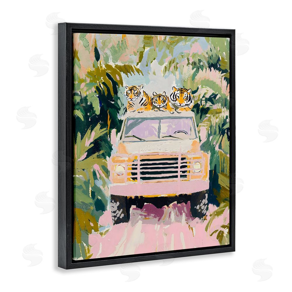 The Prints Vibe Safari Trip Tiger Trio Black Floating Framed Canvas Wall Art Print