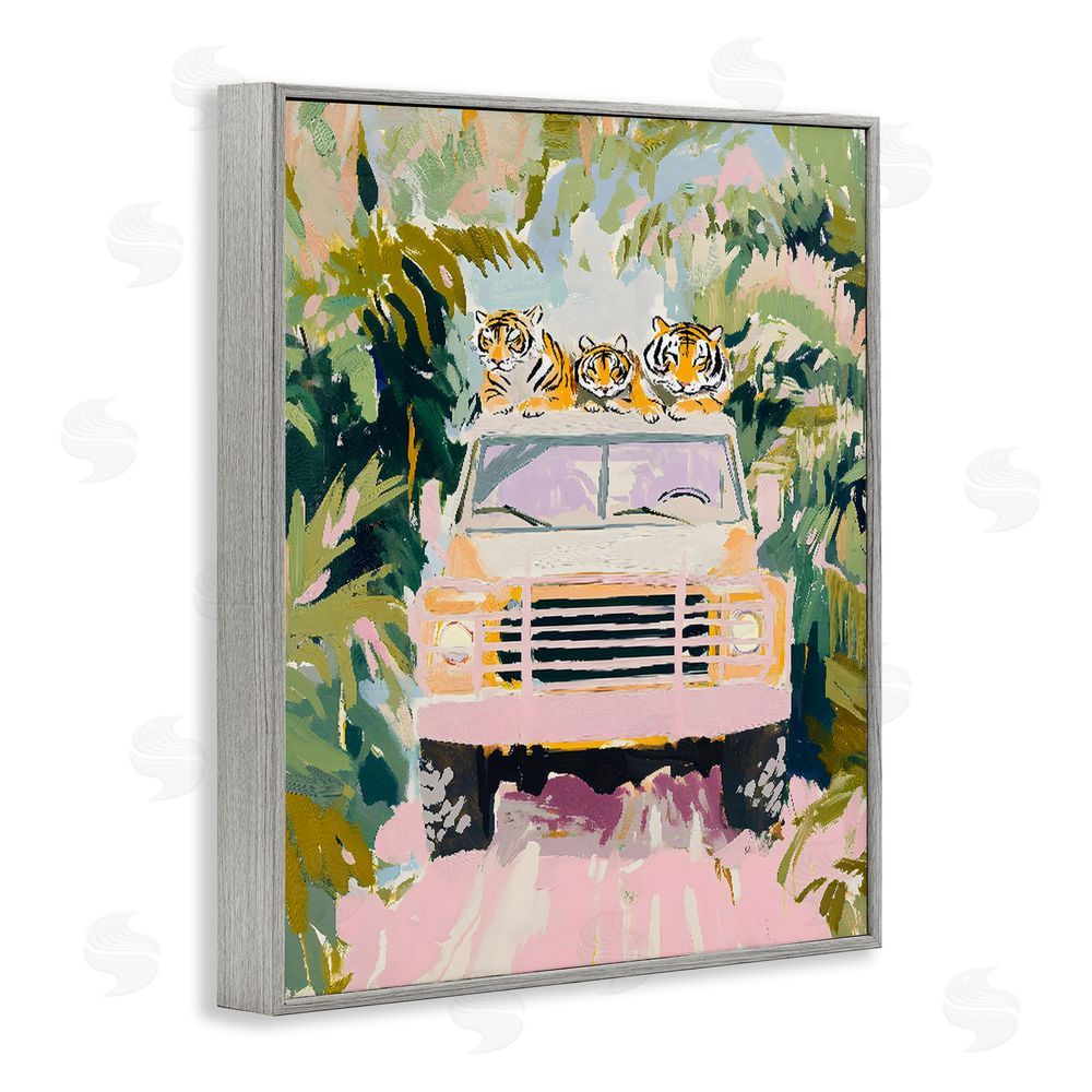 The Prints Vibe Safari Trip Tiger Trio Gray Framed Giclee Wall Art Print