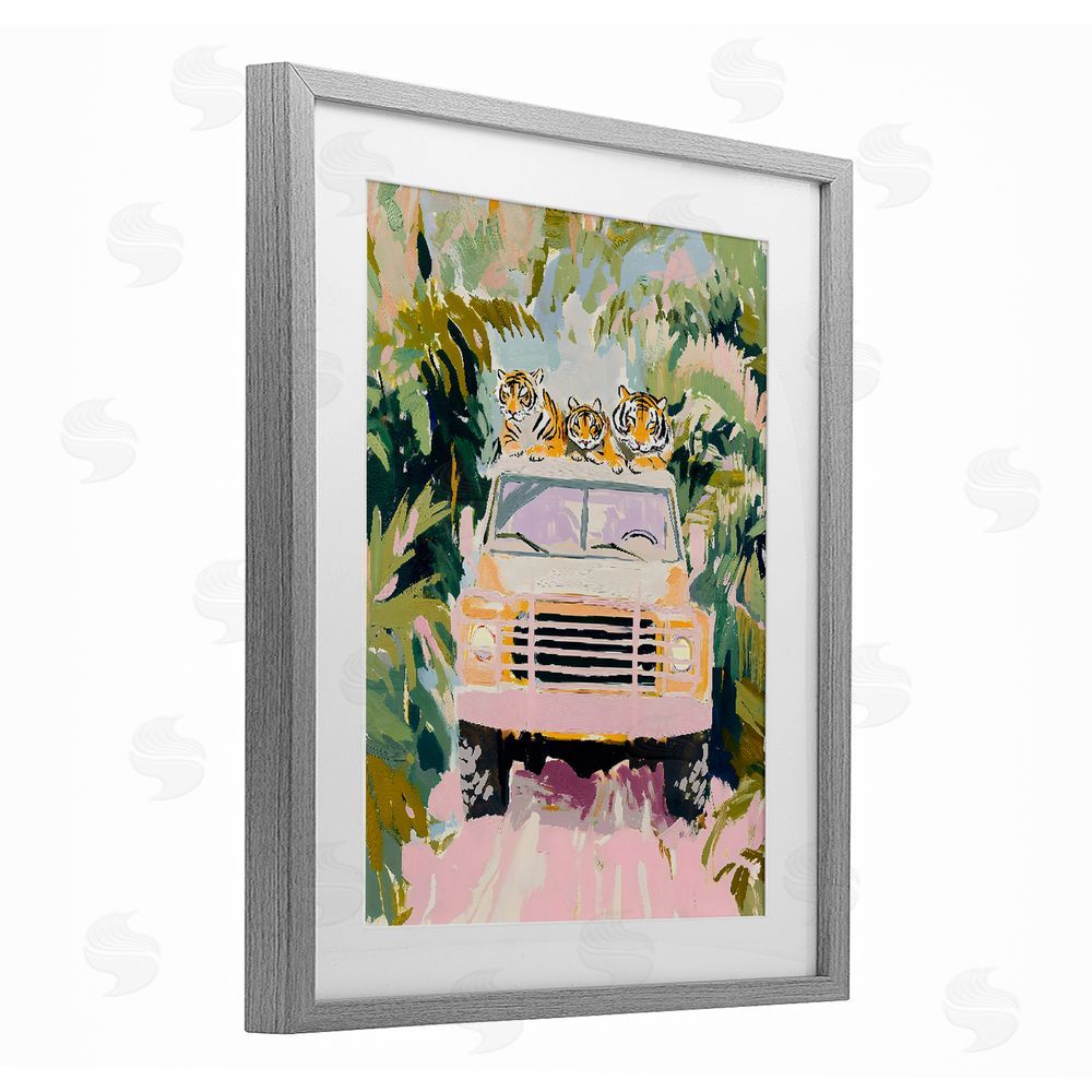 The Prints Vibe Safari Trip Tiger Trio Gray Framed Print Under Glass with White Mat Wall Art