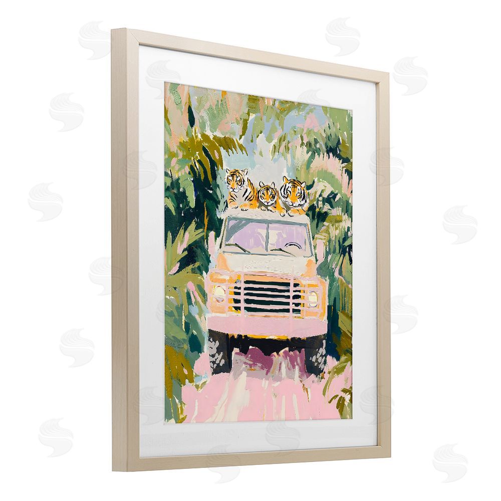 The Prints Vibe Safari Trip Tiger Trio Brown Framed Print Under Glass with White Mat Wall Art