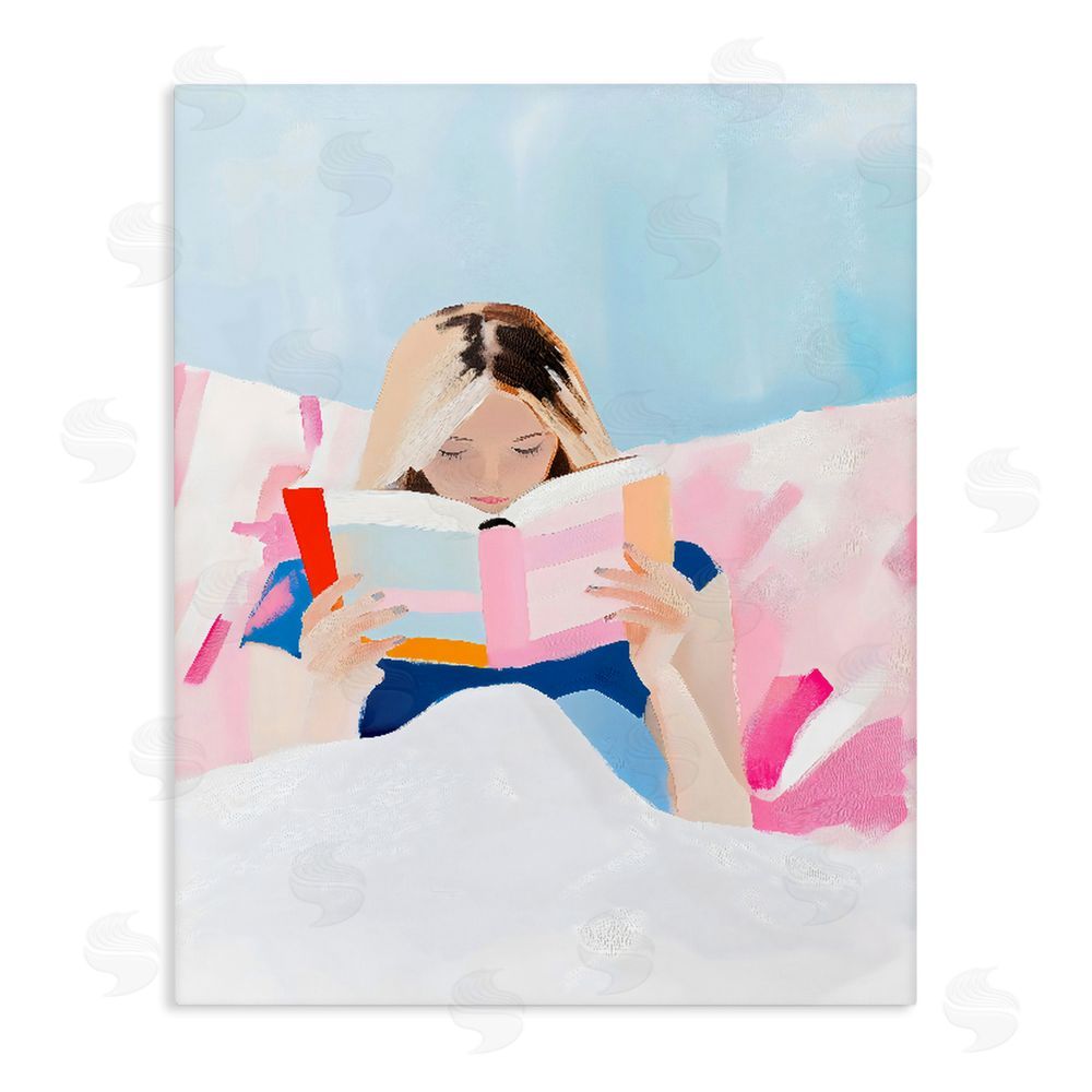 The Prints Vibe Cozy Reading In Bed Stretched Canvas Wall Art