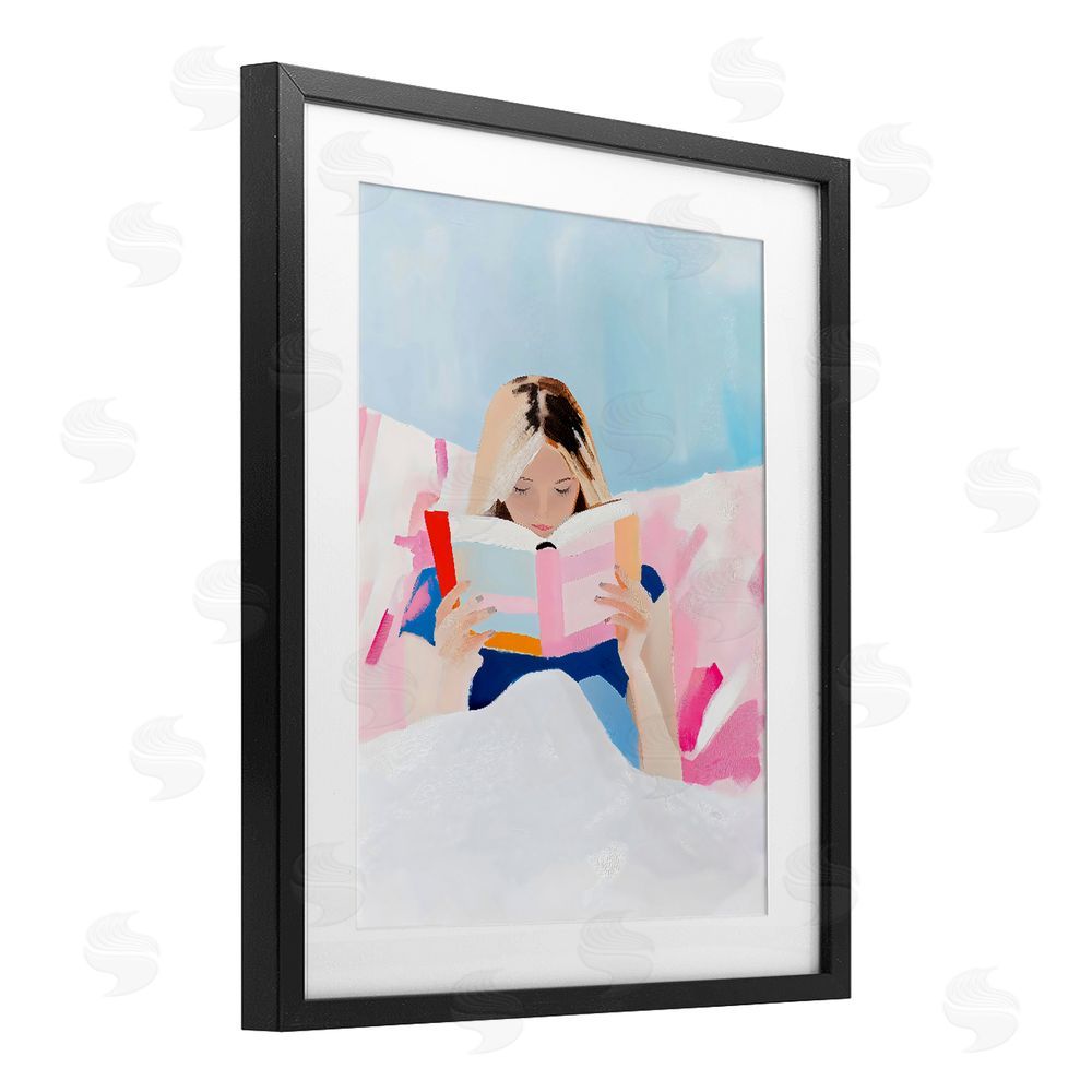 The Prints Vibe Cozy Reading In Bed Black Framed Print Under Glass Wall Art