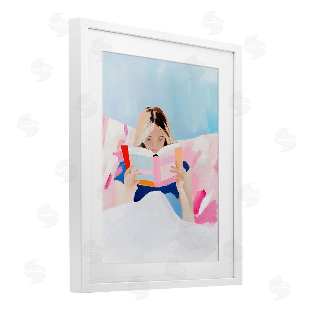 The Prints Vibe Cozy Reading In Bed White Framed Print Under Glass Wall Art