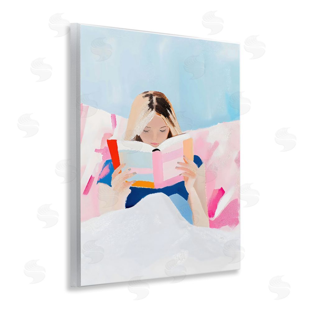 The Prints Vibe Cozy Reading In Bed Wall Plaque with Fixed Lithograph Print