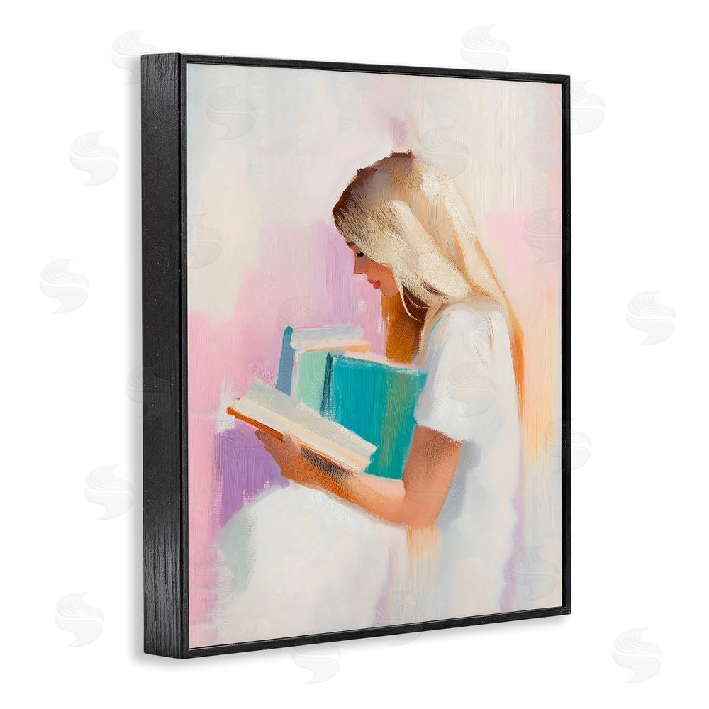 The Prints Vibe Book Lover Girl In White Black Framed Giclee Wall Art Print