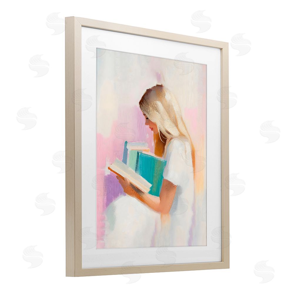 The Prints Vibe Book Lover Girl In White Brown Framed Print Under Glass with Matting Wall Art