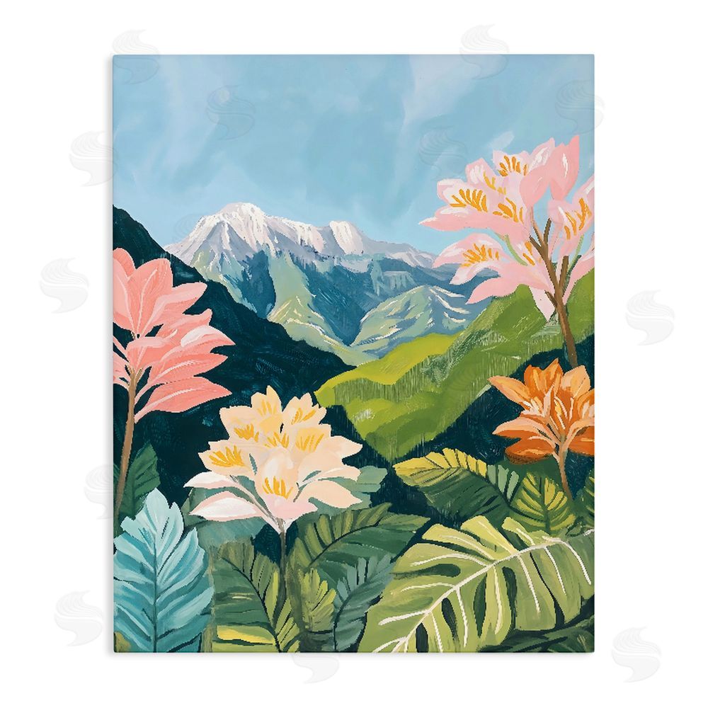 The Prints Vibe Tropical Mountain Landscape Stretched Canvas Wall Art Print