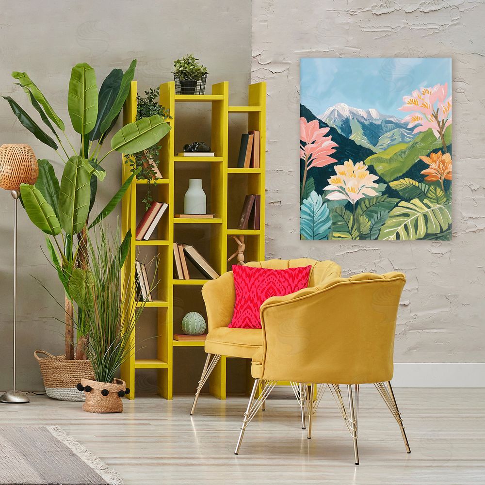 The Prints Vibe Tropical Mountain Landscape Stretched Canvas on Wall