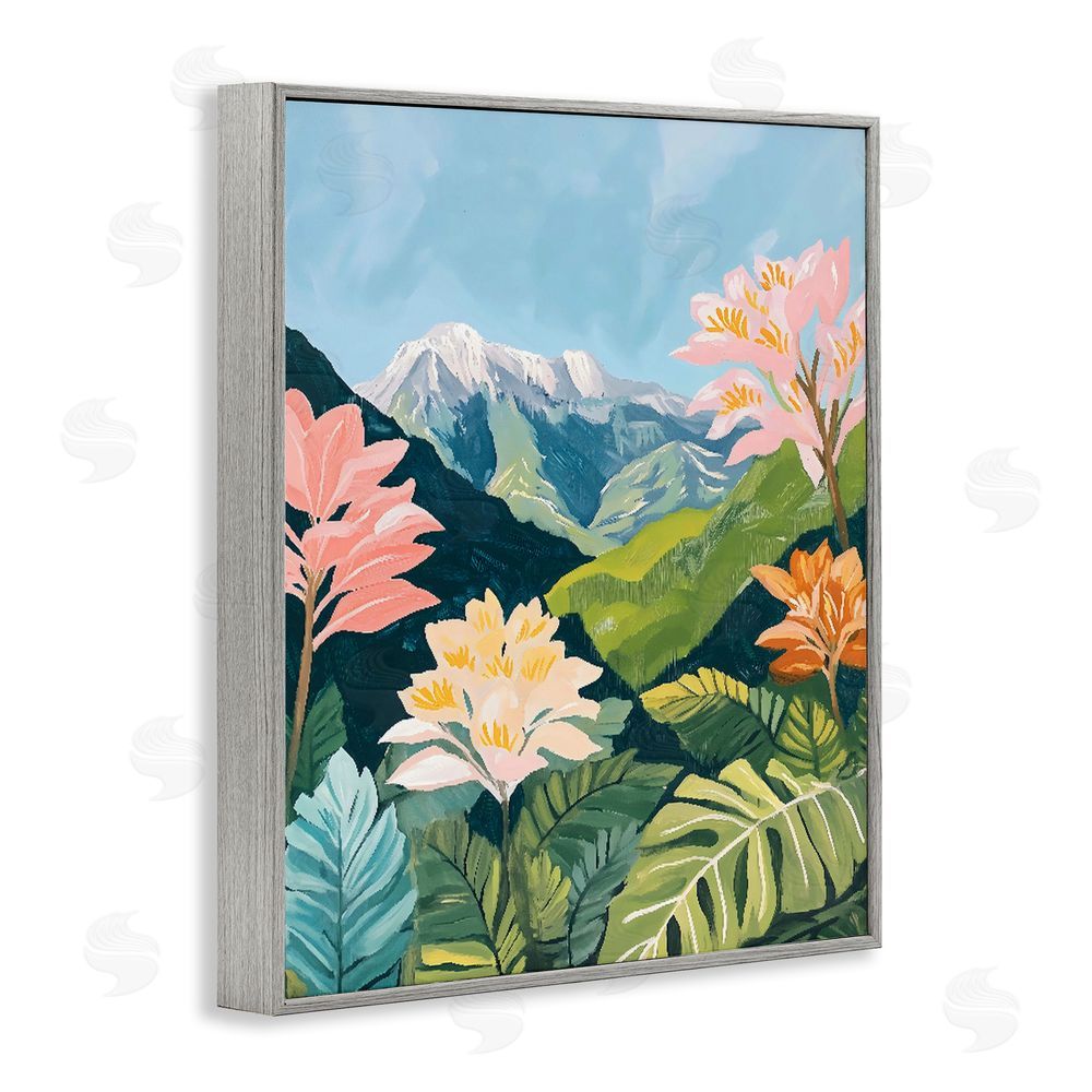 The Prints Vibe Tropical Mountain Landscape Gray Framed Giclee Wall Art Print
