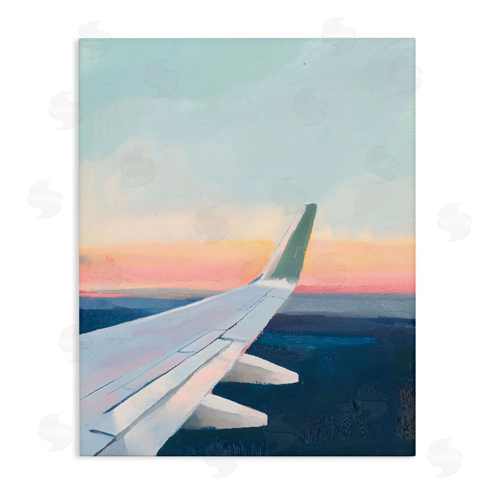 The Prints Vibe Airplane Wing Sunset Stretched Canvas Wall Art Print