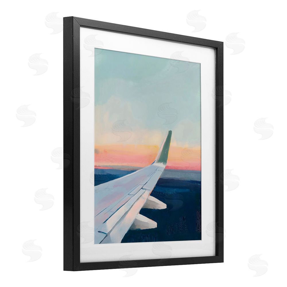 The Prints Vibe Airplane Wing Sunset Black Framed Print Under Glass with Matting Wall Art