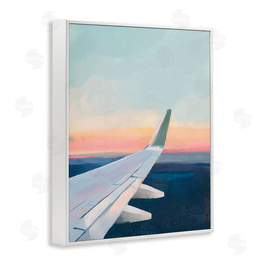 The Prints Vibe Airplane Wing Sunset White Framed Giclee Wall Art Print