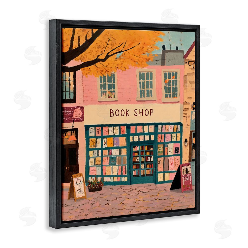 The Prints Vibe Fall Book Shop Facade Black Floating Framed Canvas Wall Art