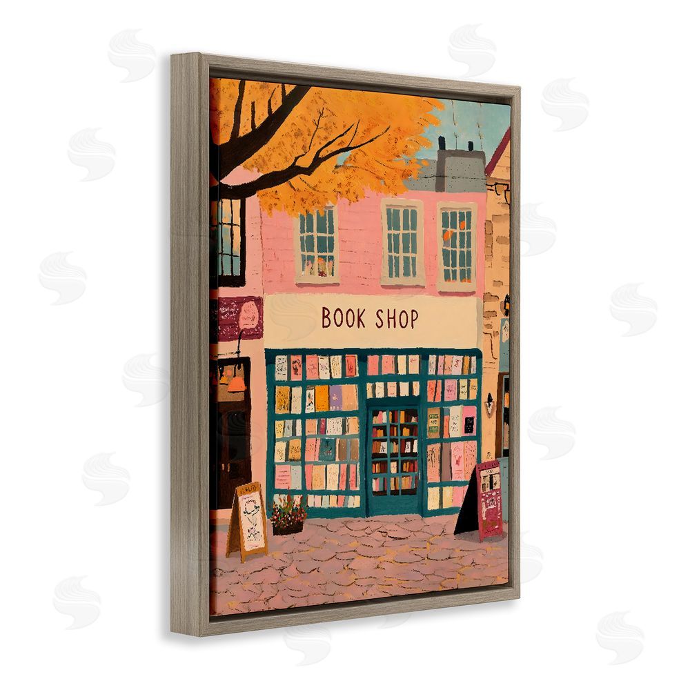 The Prints Vibe Fall Book Shop Facade Brown Floating Framed Canvas Wall Art
