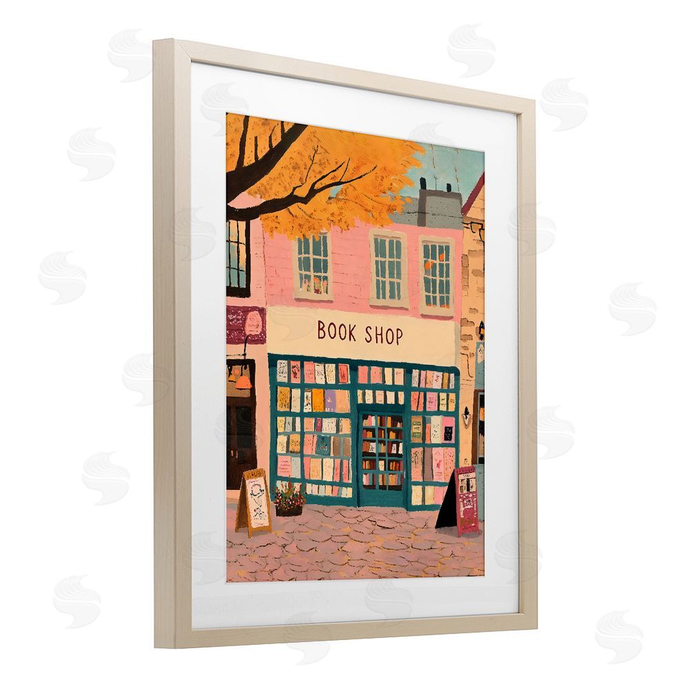 The Prints Vibe Fall Book Shop Facade Brown Framed Print Under Glass Wall Art