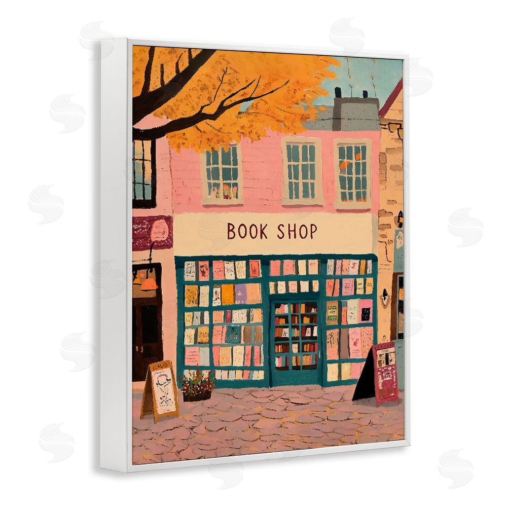The Prints Vibe Fall Book Shop Facade White Framed Giclee Wall Art
